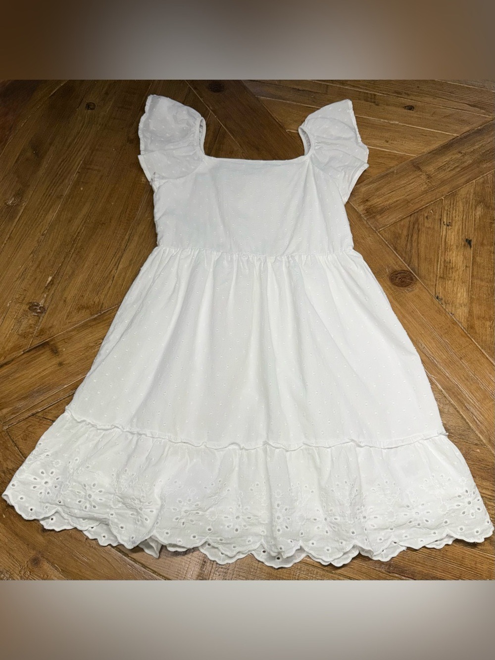 Gap Kids Girls White Cotton Eyelet Ruffle Sleeve Dress Size XL (14/16)